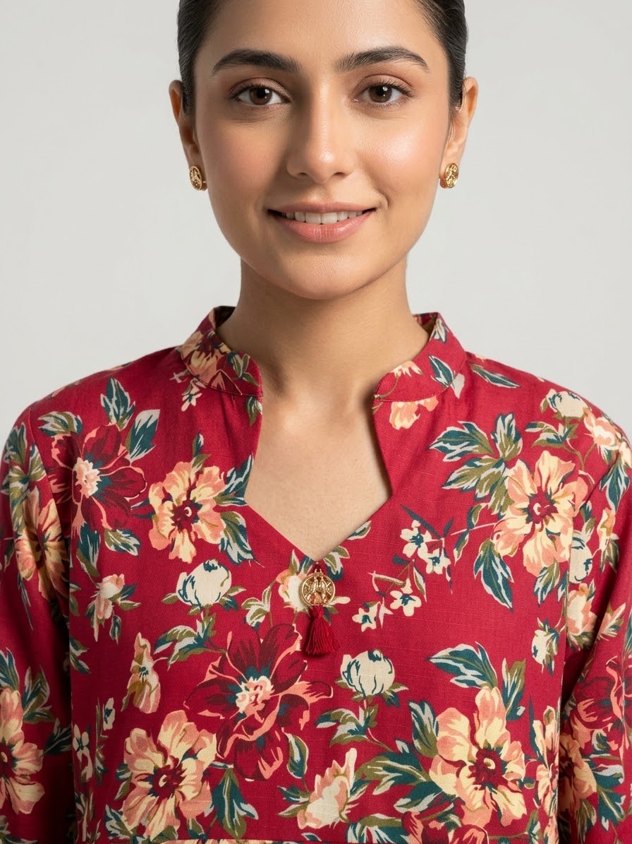 Maroon Floral Printed 2Pc