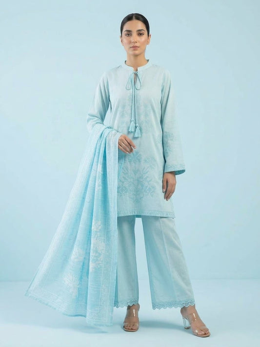 Aqua Blue Embroidered 3-Piece