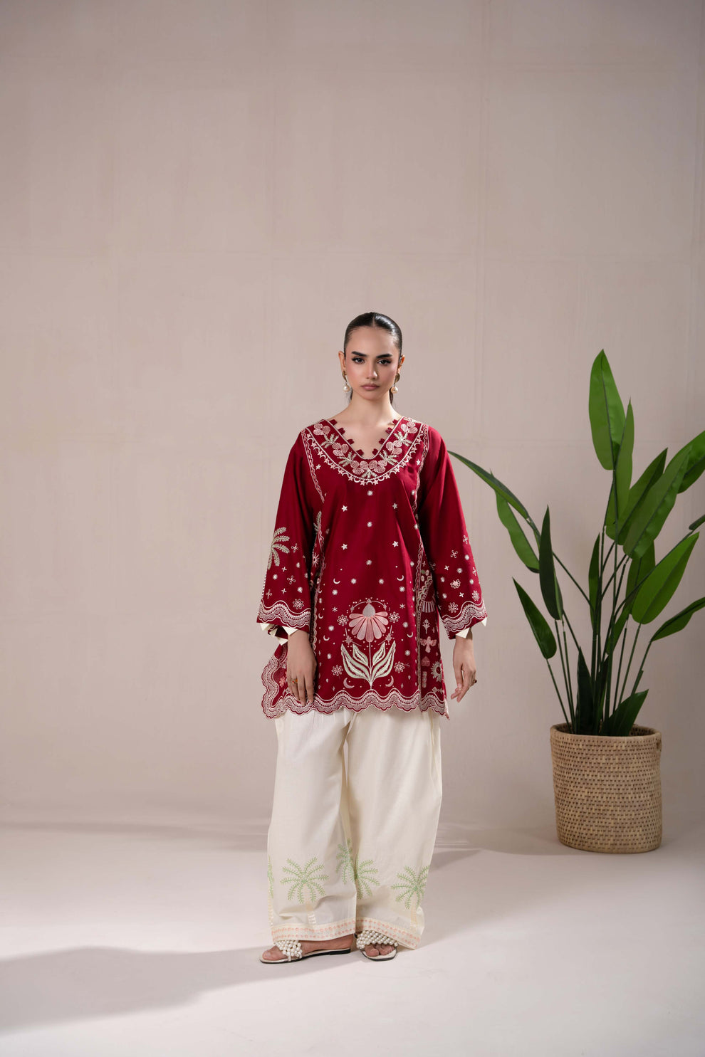 Maroon Embroidered 2PC