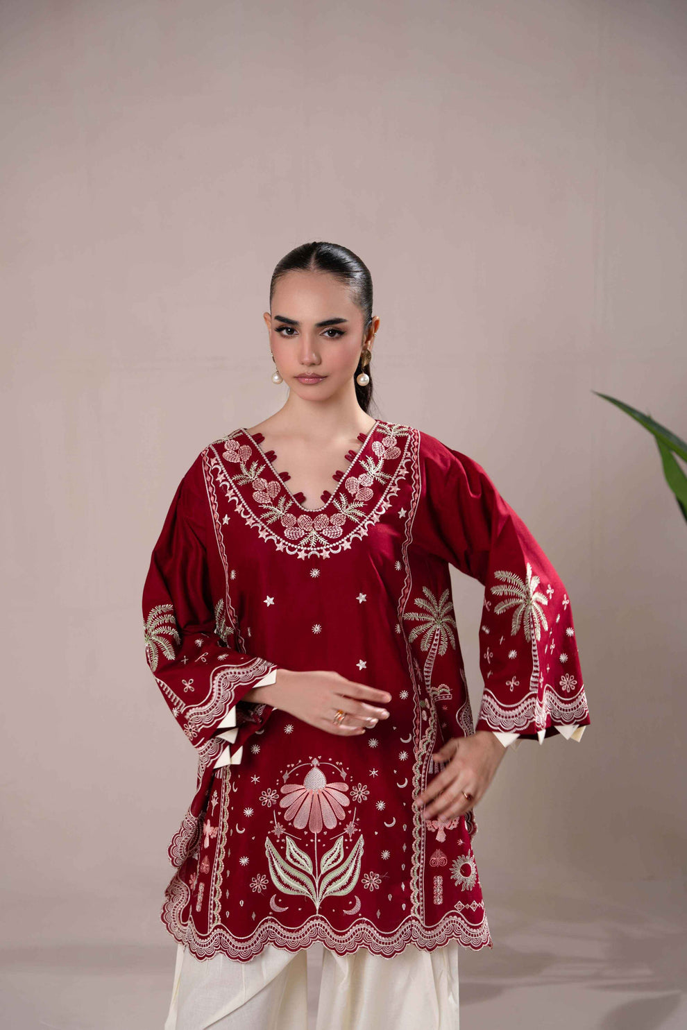 Maroon Embroidered 2PC