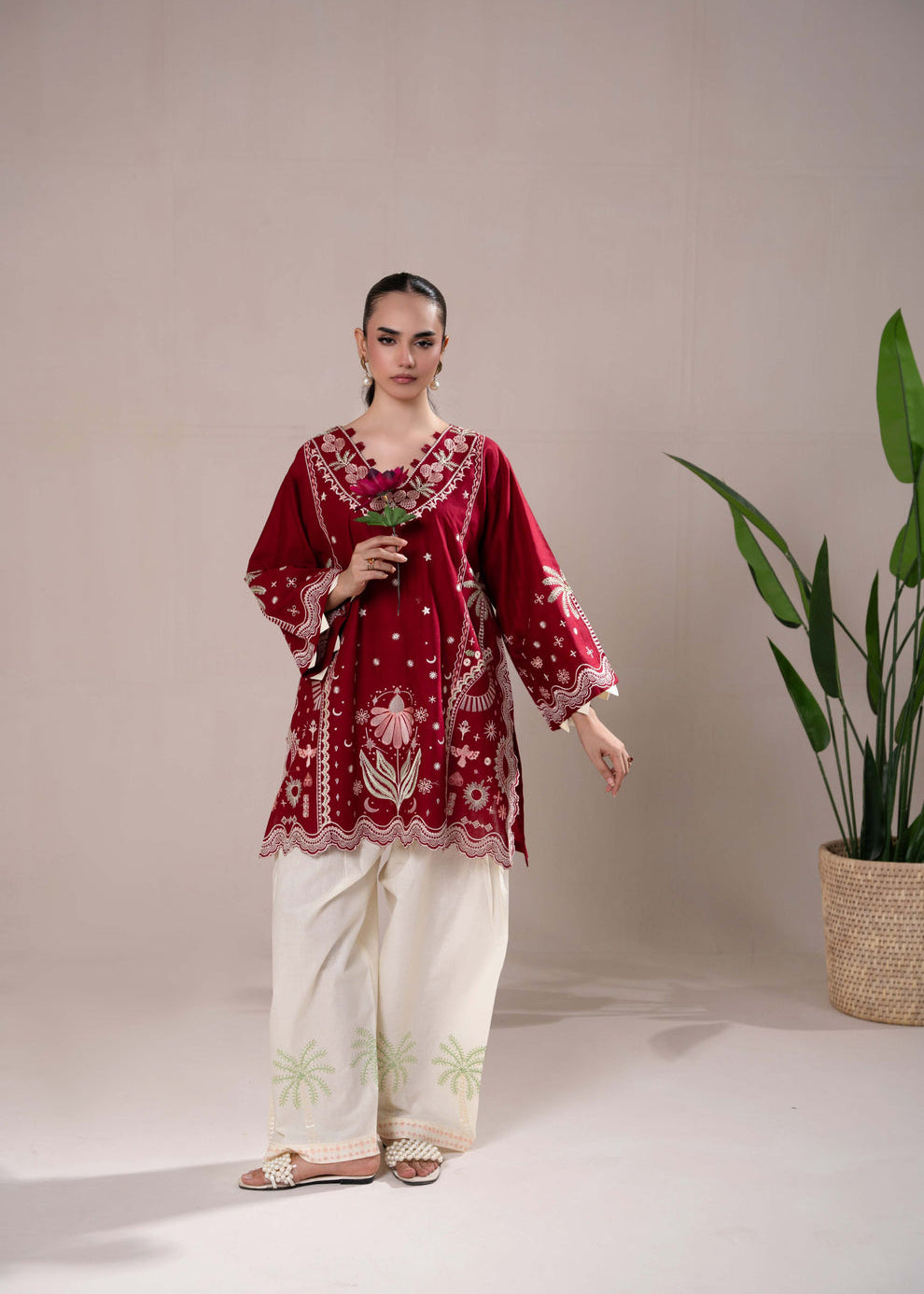 Maroon Embroidered 2PC