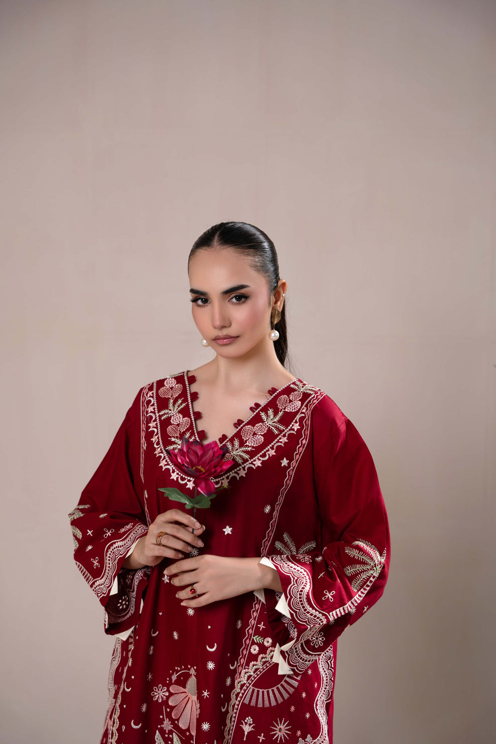 Maroon Embroidered 2PC