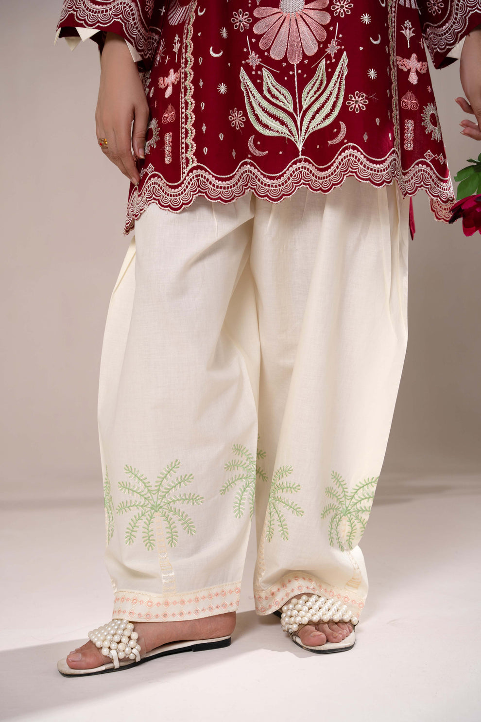 Maroon Embroidered 2PC