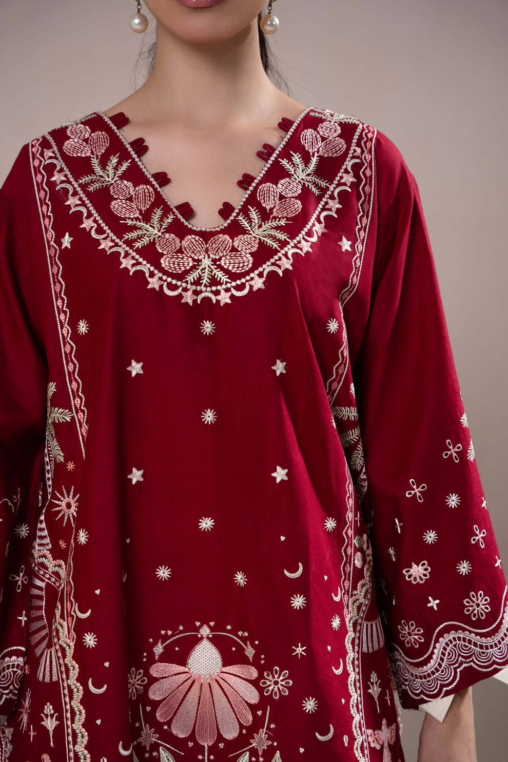 Maroon Embroidered 2PC