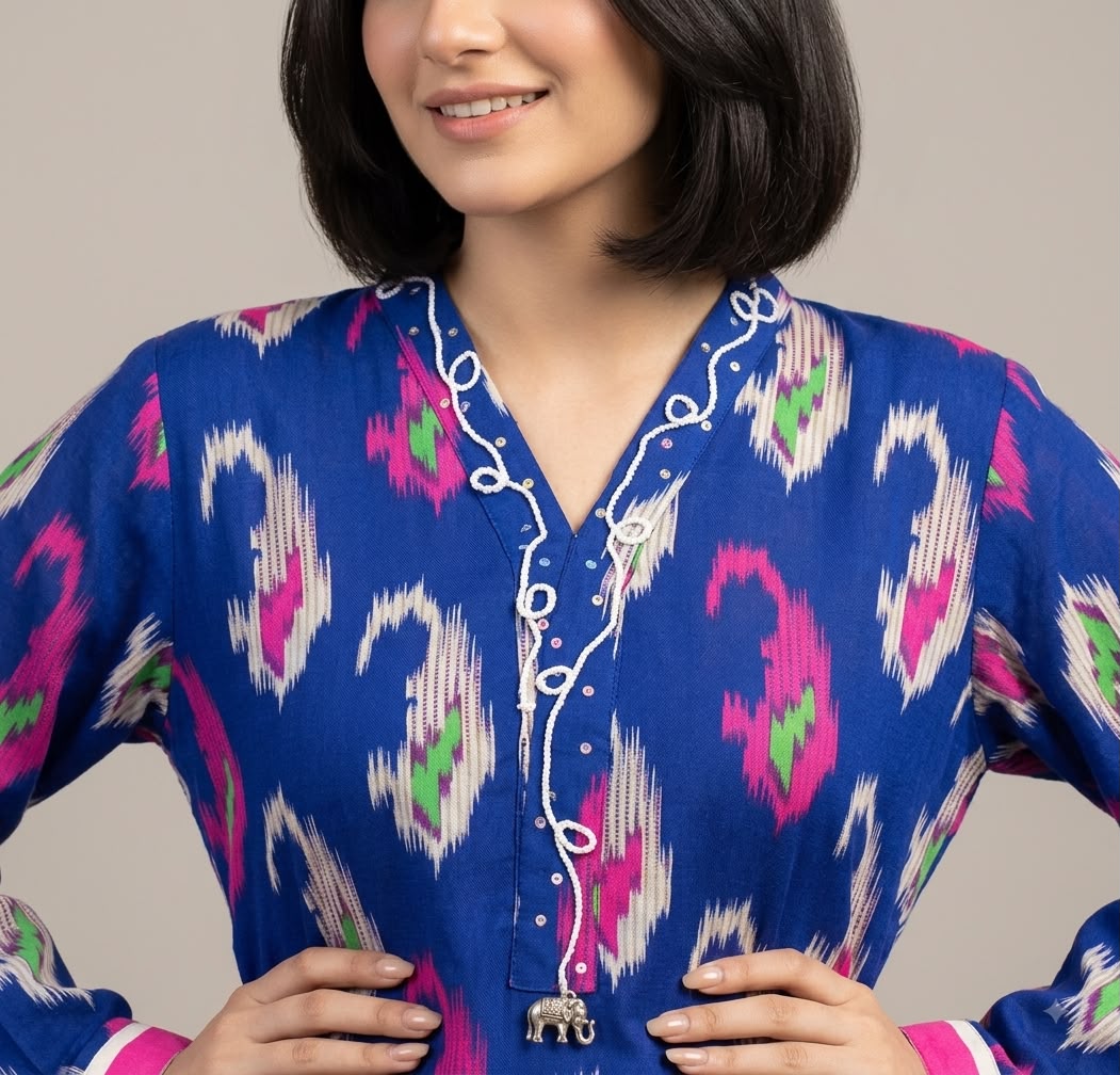 Blue Ikat Printed 2PC