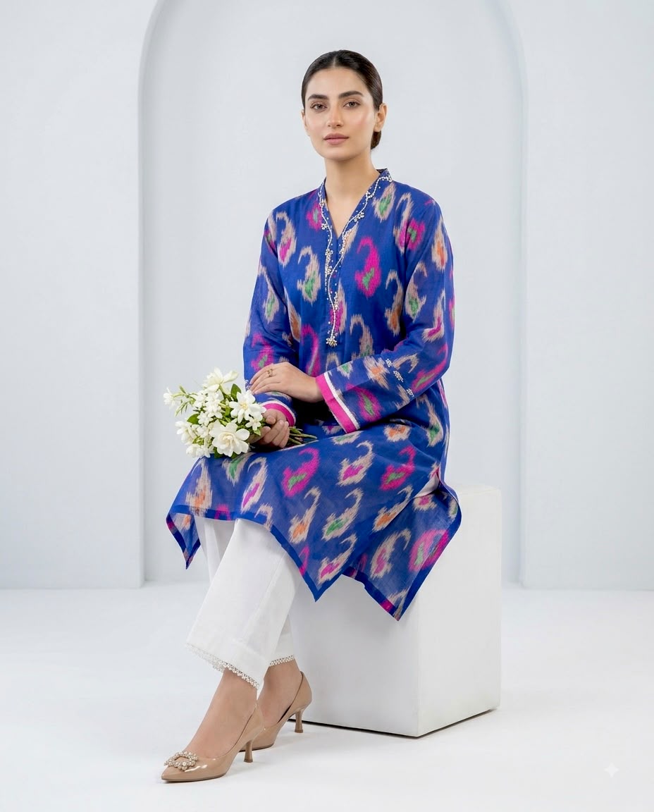 Blue Ikat Printed 2PC