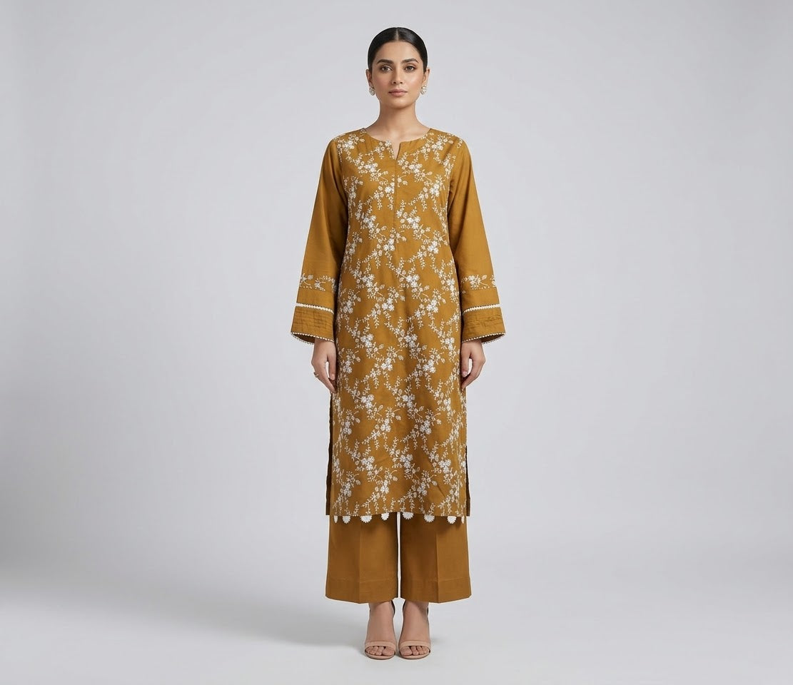Mustard Embroidered 2-Piece Suit