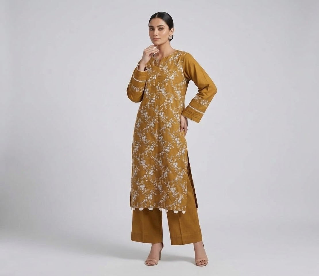Mustard Embroidered 2-Piece Suit