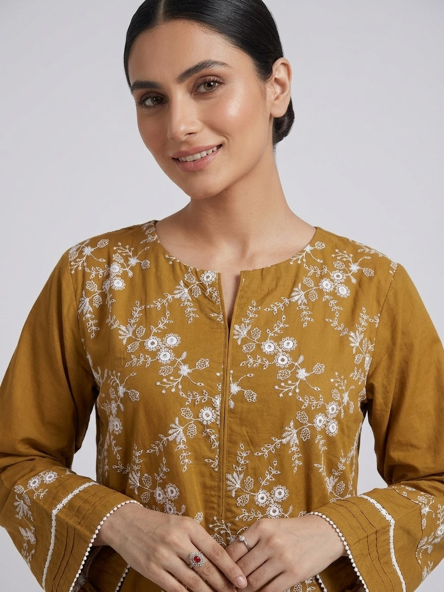 Mustard Embroidered 2-Piece Suit