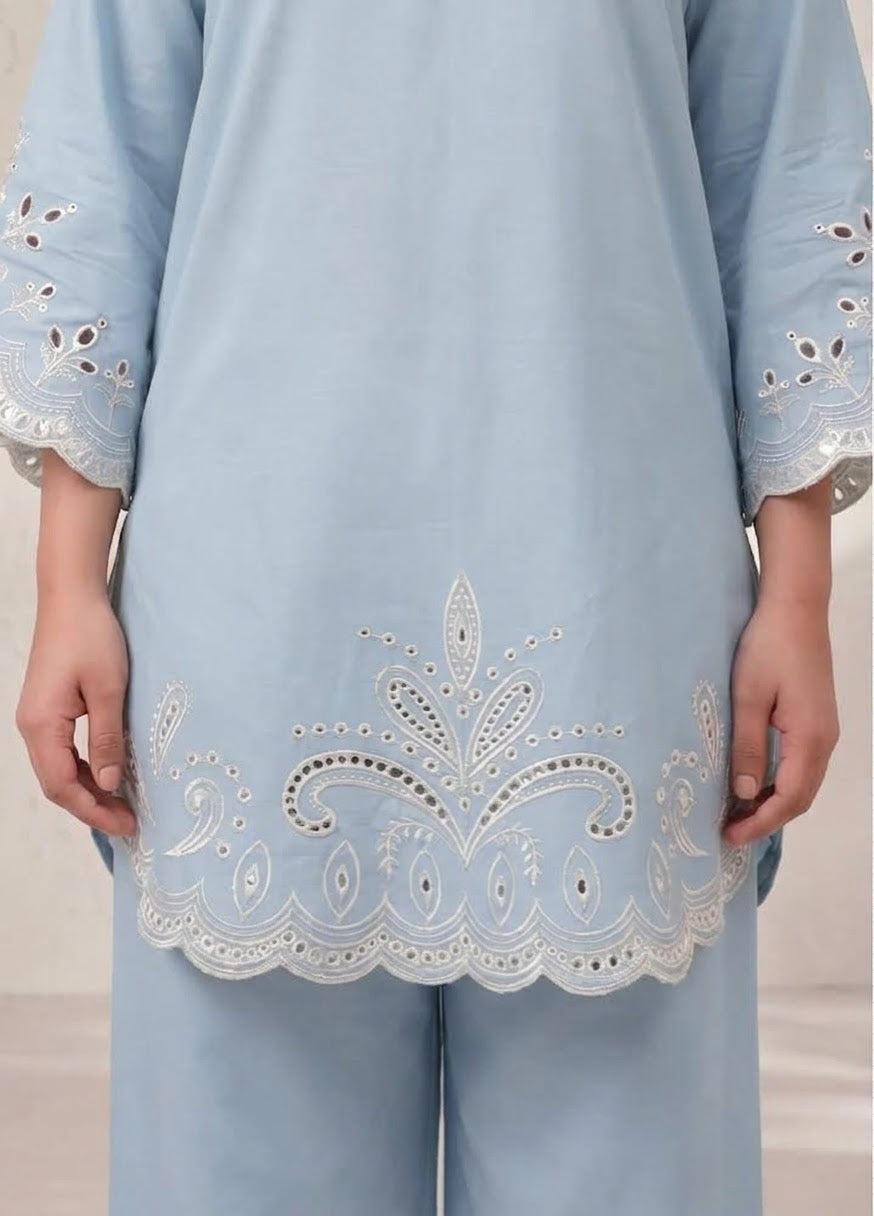 Elegant ice Blue 2-Piece Embroidered Suit