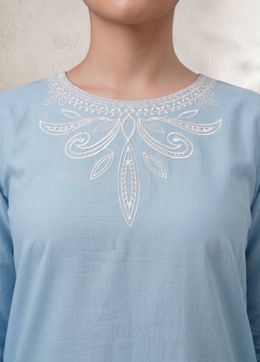 Elegant ice Blue 2-Piece Embroidered Suit