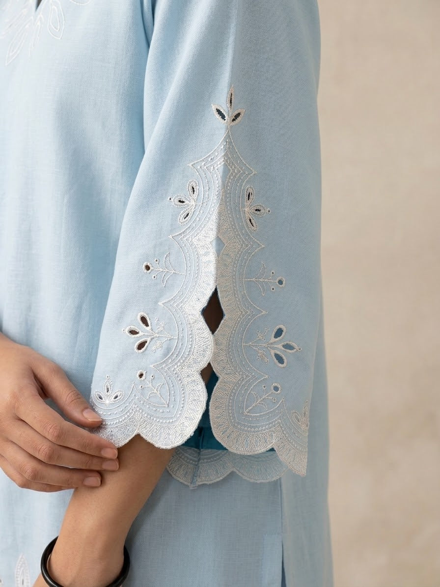 Elegant ice Blue 2-Piece Embroidered Suit