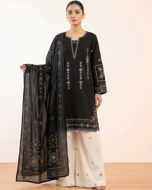 Black Embroidered 3-Piece