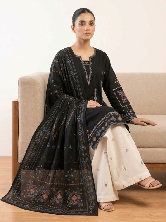 Black Embroidered 3-Piece