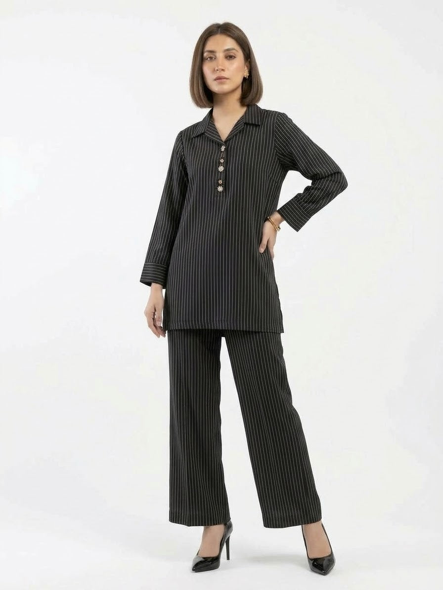 Black Pinstripe Co-Ord Set – Elegant & Chic