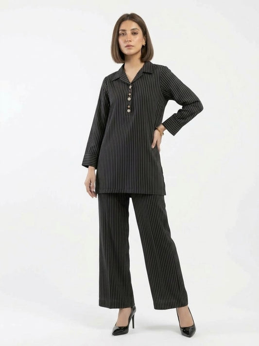 Black Pinstripe Co-Ord Set – Elegant & Chic