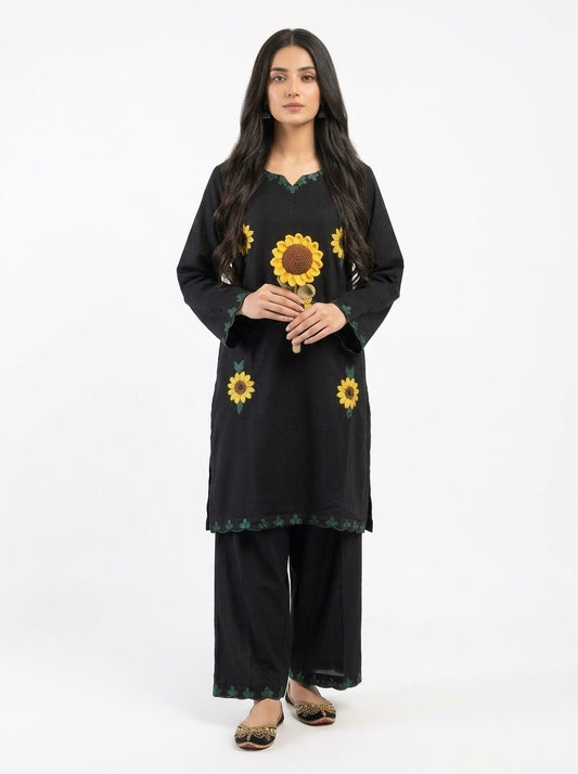 Black Floral Embroidered 2-Piece Suit – Winter Collection