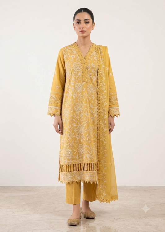 Mustard Embroidered 3PC