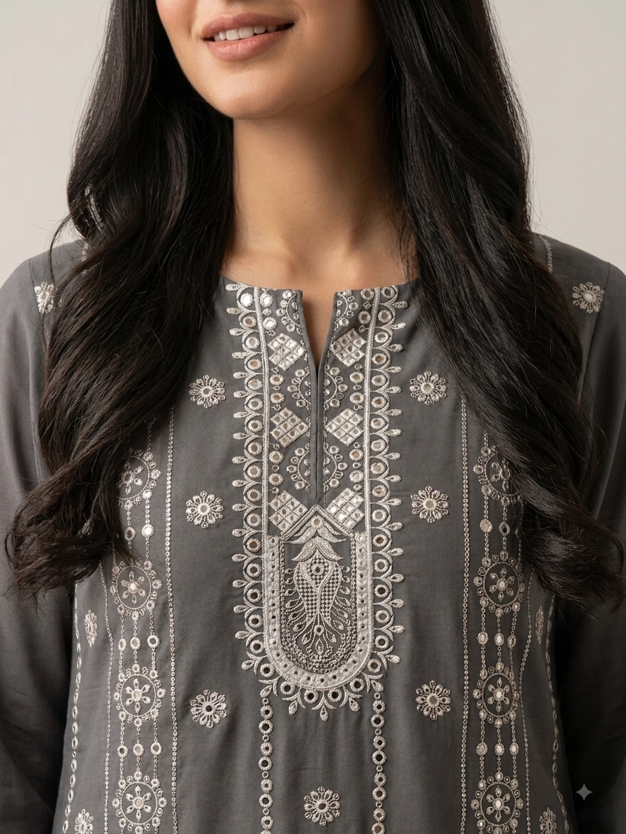 Grey Embroidered 2PC