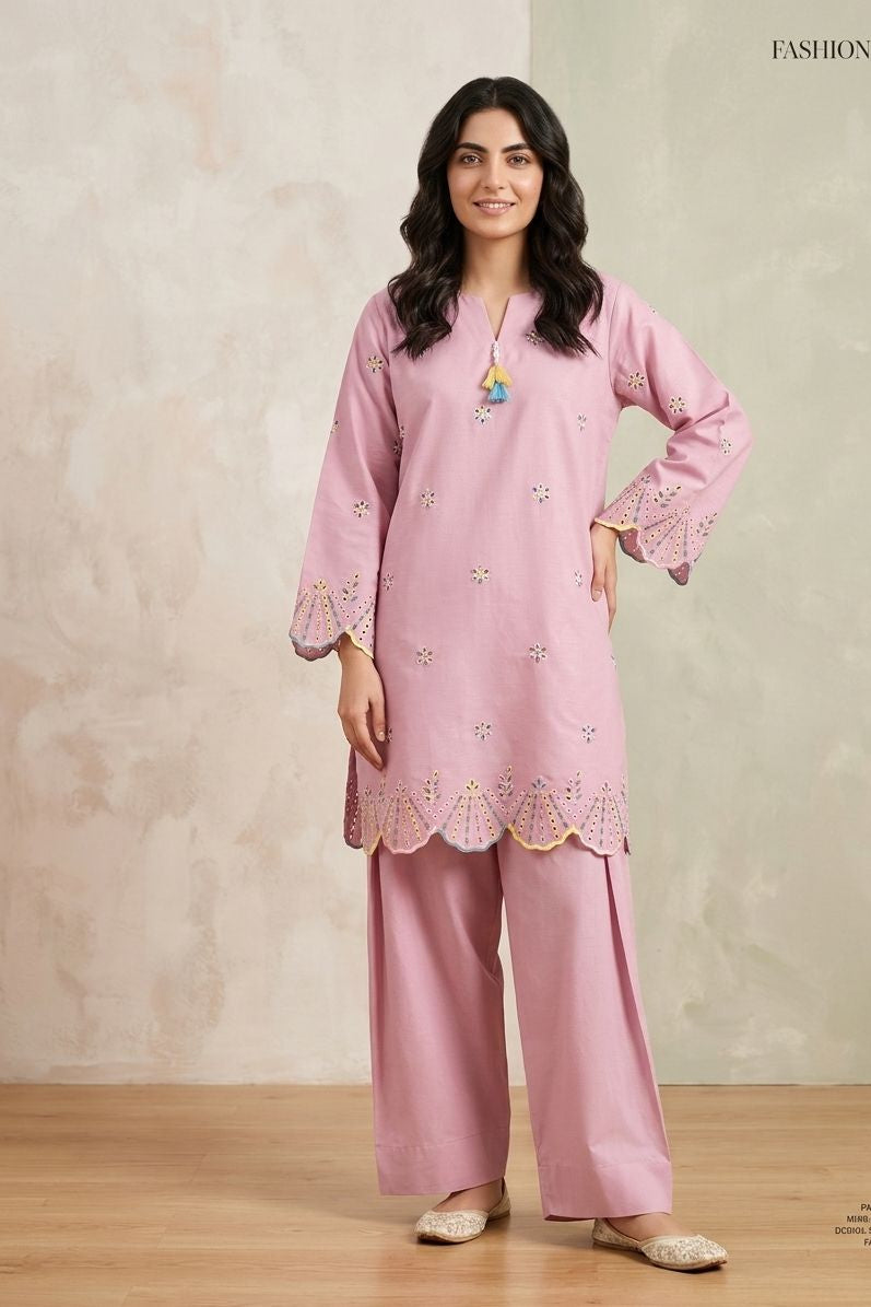 chikenkari bby pink two pc