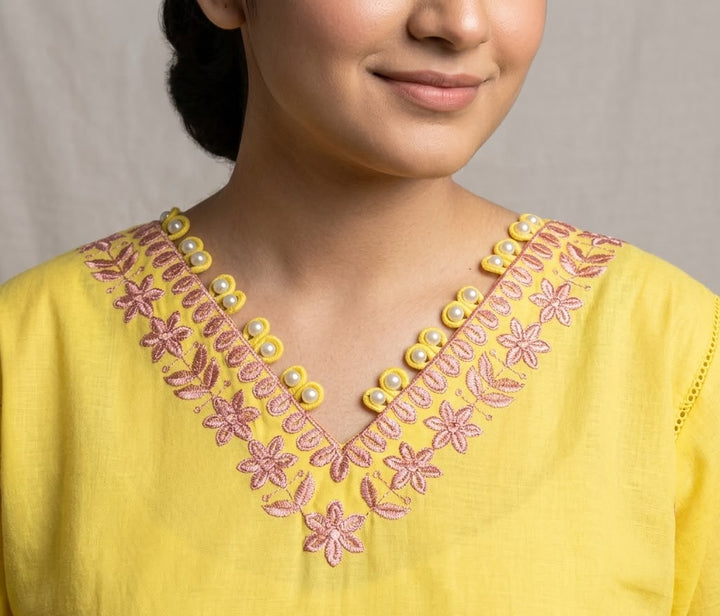 yellow embroidery lawn 2pc