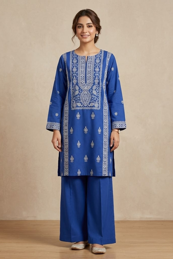 blue and white embroidery article