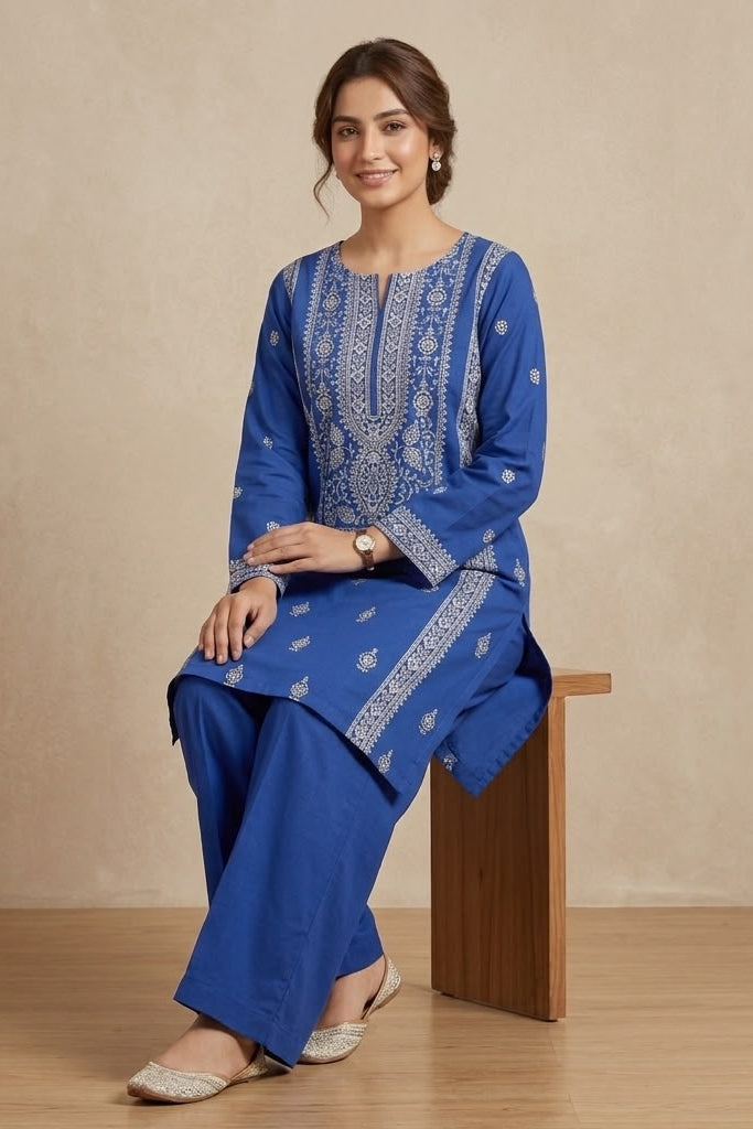 blue and white embroidery article