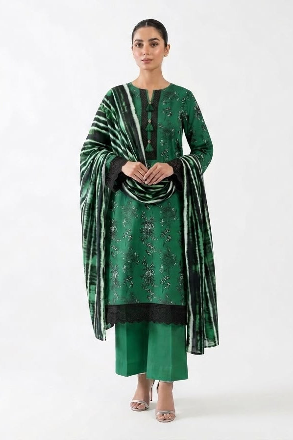 unstiched 2pc green black with duptta