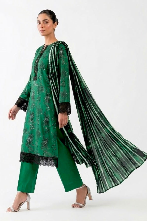 unstiched 2pc green black with duptta