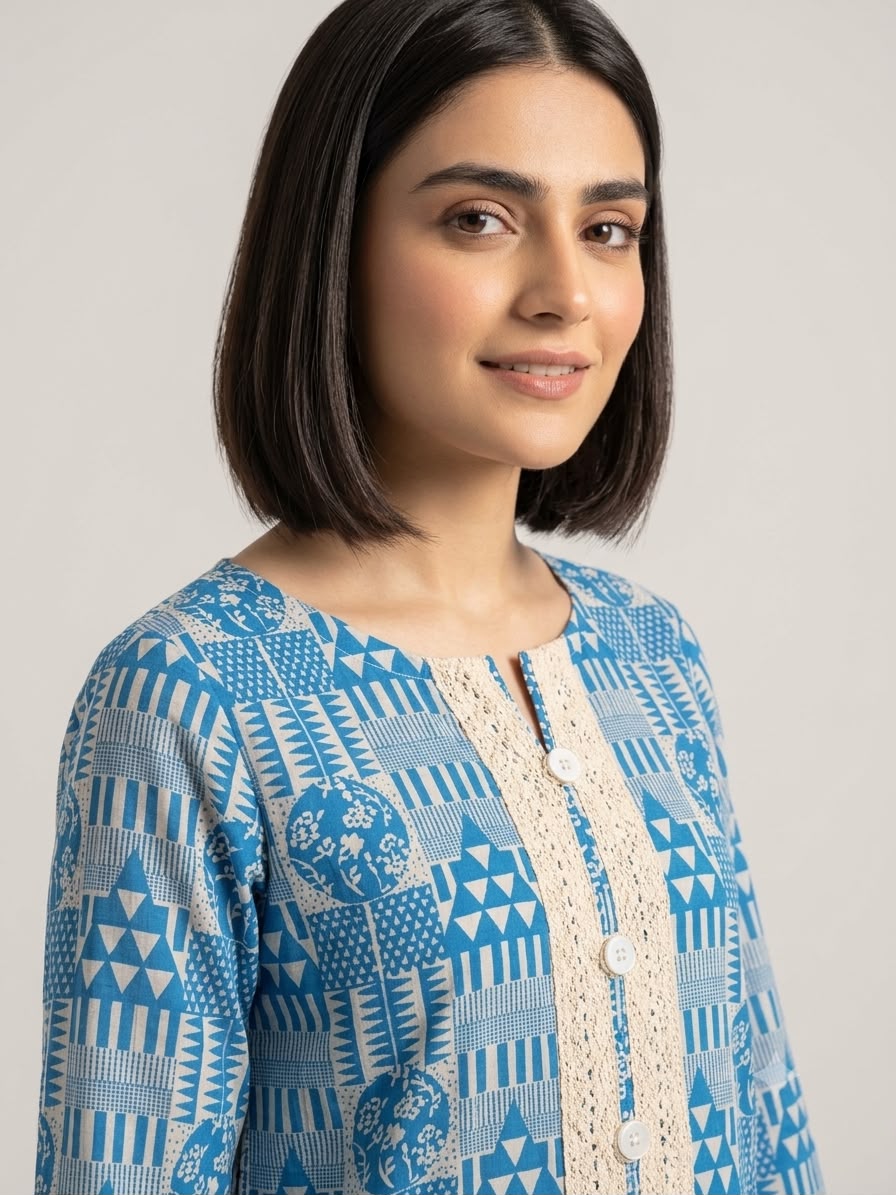 Sky Blue Printed 2 pc