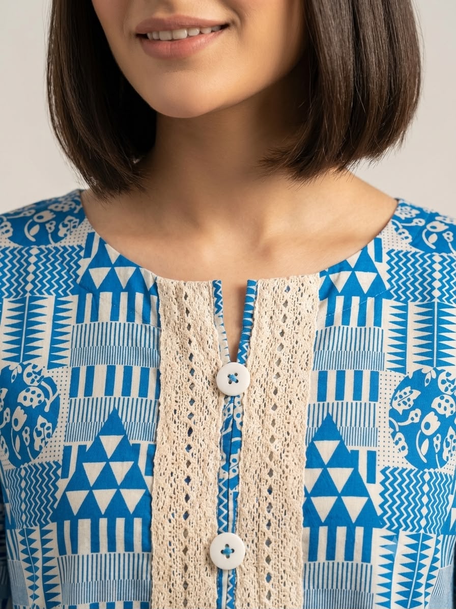 Sky Blue Printed 2 pc