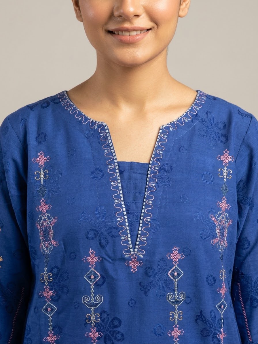 Navy Blue  embroidered 2-Piece
