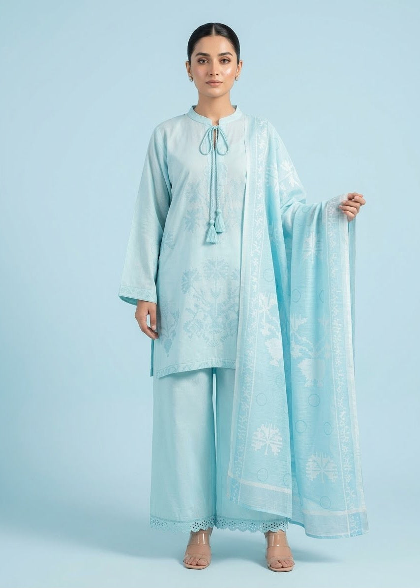 Aqua Blue Embroidered 3-Piece