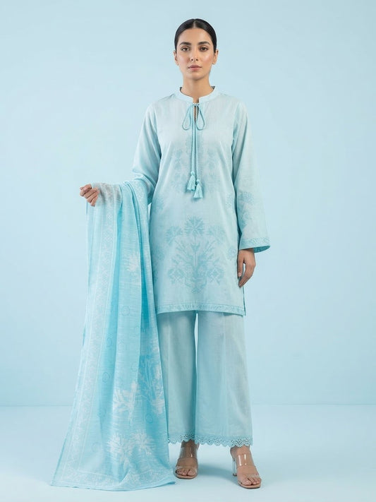 Aqua Blue Embroidered 3-Piece